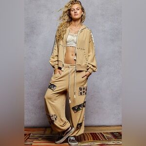 POL “ Wild Terrain Set “ | Boho French Terry lounge | Striped + Studs | Tan